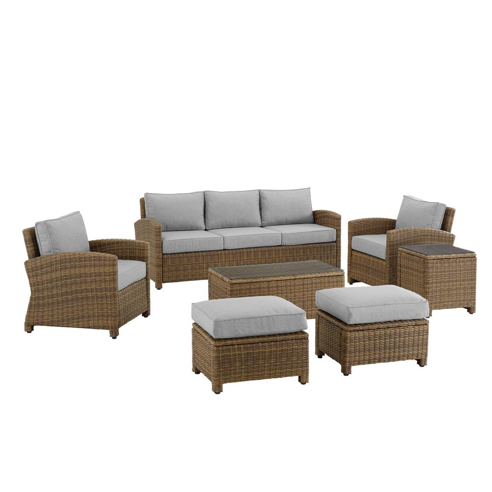 Bradenton 7Pc Outdoor Wicker Sofa Set Gray/Weathered Brown - Sofa, Coffee Table, Side Table, 2 Armchairs & 2 Ottomans. Picture 17