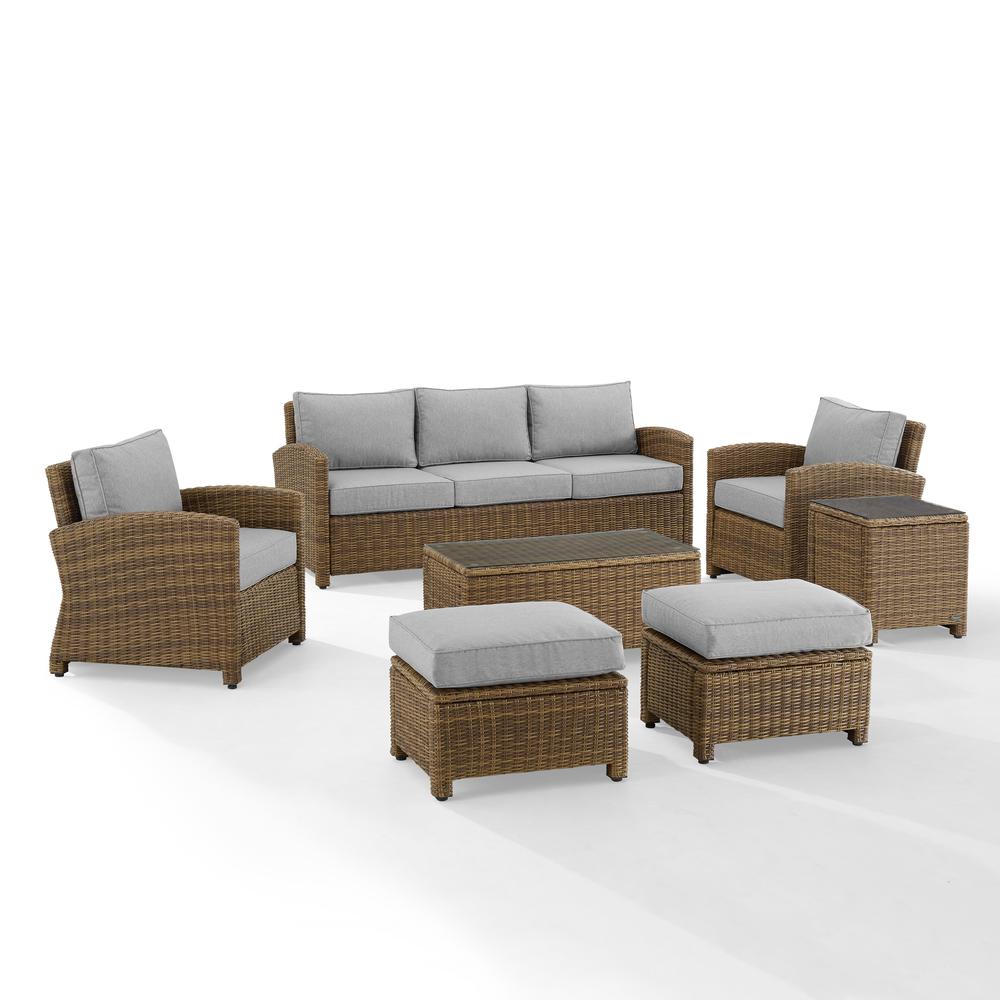 Bradenton 7Pc Outdoor Wicker Sofa Set Gray/Weathered Brown - Sofa, Coffee Table, Side Table, 2 Armchairs & 2 Ottomans. Picture 8