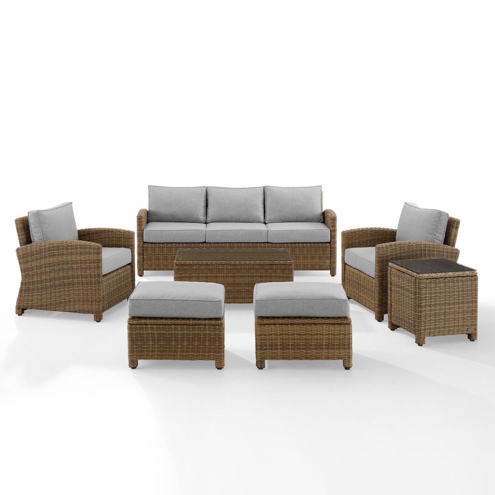 Bradenton 7Pc Outdoor Wicker Sofa Set Gray/Weathered Brown - Sofa, Coffee Table, Side Table, 2 Armchairs & 2 Ottomans. Picture 15
