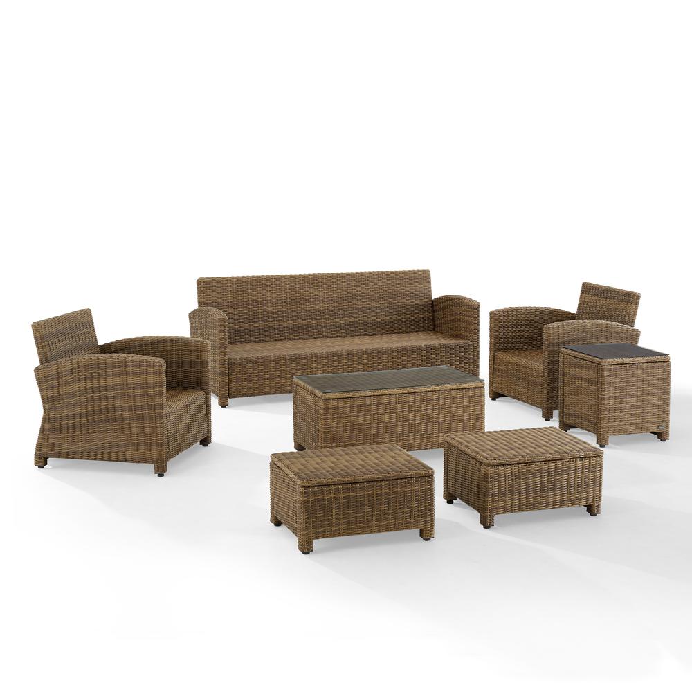 Bradenton 7Pc Outdoor Wicker Sofa Set Gray/Weathered Brown - Sofa, Coffee Table, Side Table, 2 Armchairs & 2 Ottomans. Picture 7