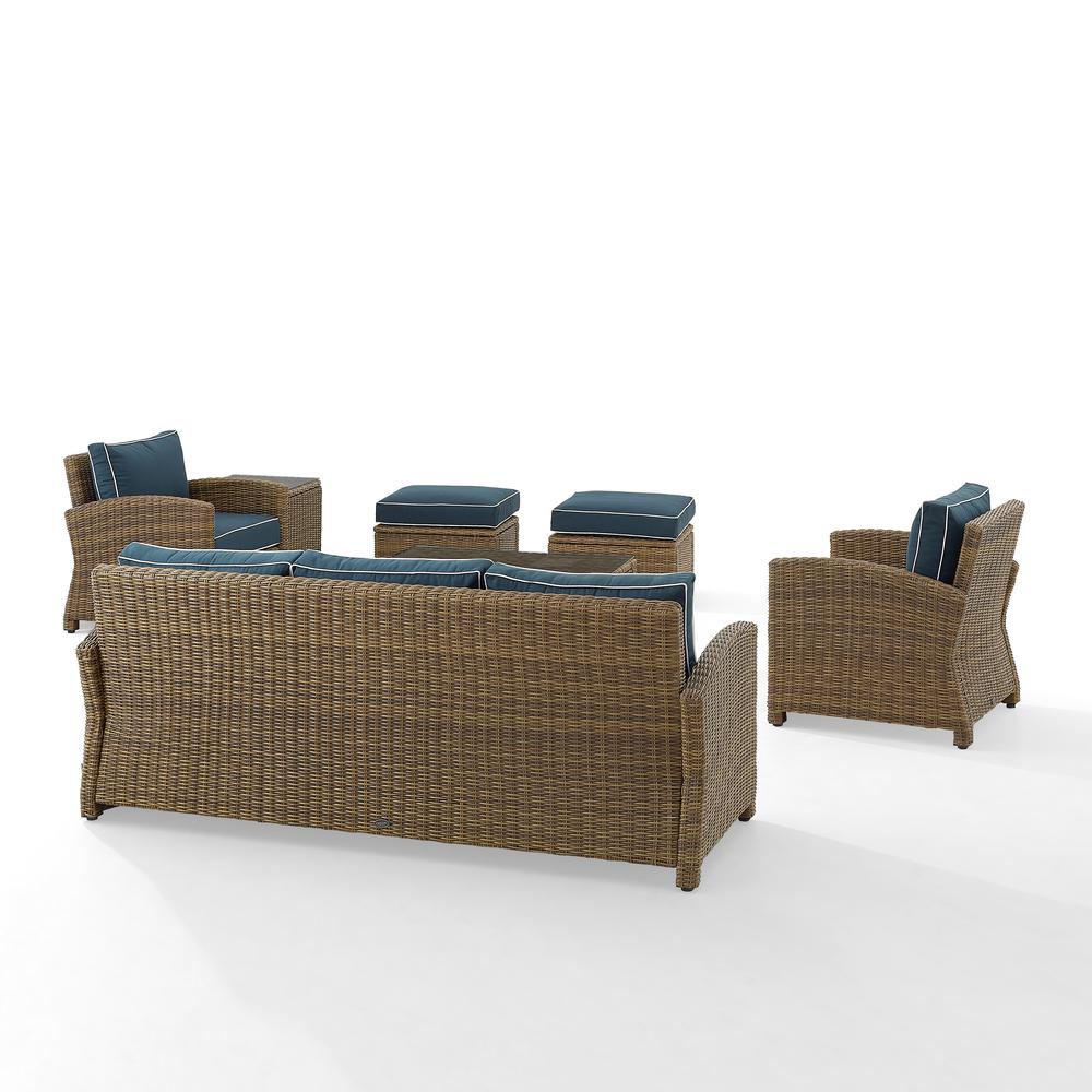 Bradenton 7Pc Outdoor Wicker Sofa Set Navy/Weathered Brown - Sofa, Coffee Table, Side Table, 2 Armchairs & 2 Ottomans. Picture 2