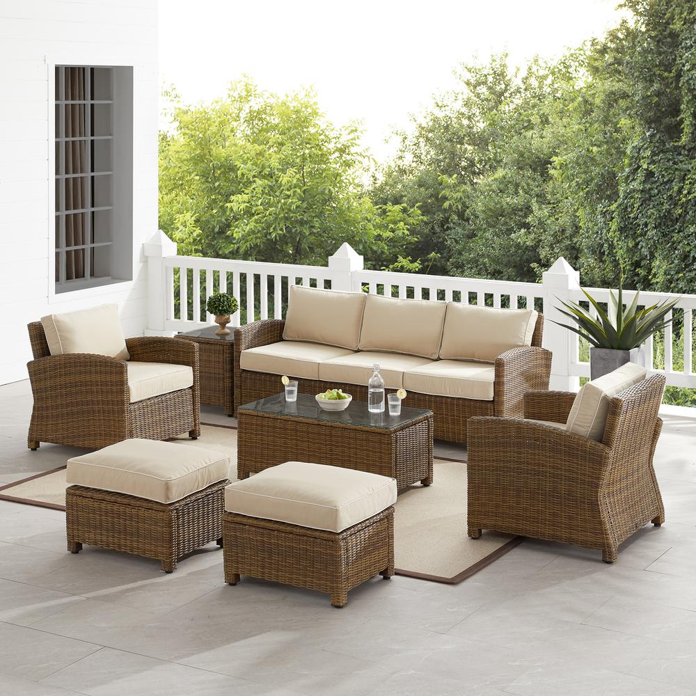 Bradenton 7Pc Outdoor Wicker Sofa Set Sand/Weathered Brown - Sofa, Coffee Table, Side Table, 2 Armchairs & 2 Ottomans. Picture 8