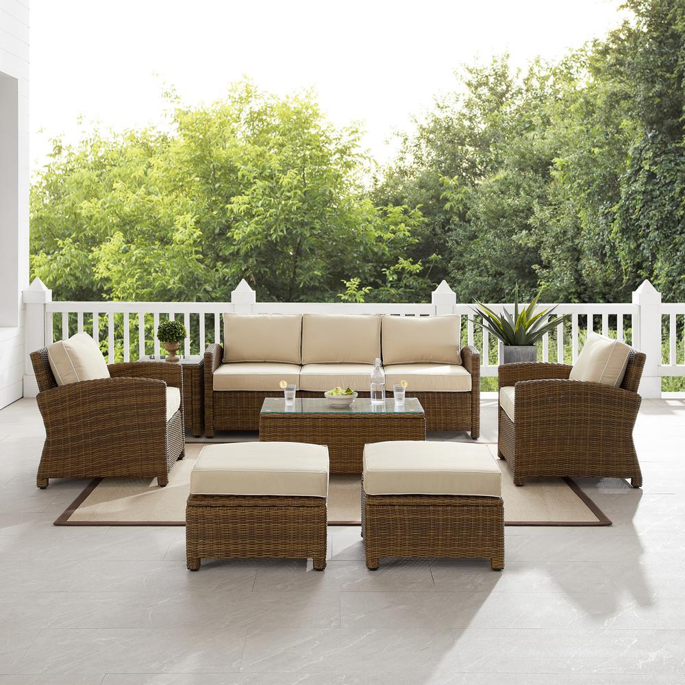 Bradenton 7Pc Outdoor Wicker Sofa Set Sand/Weathered Brown - Sofa, Coffee Table, Side Table, 2 Armchairs & 2 Ottomans. Picture 16