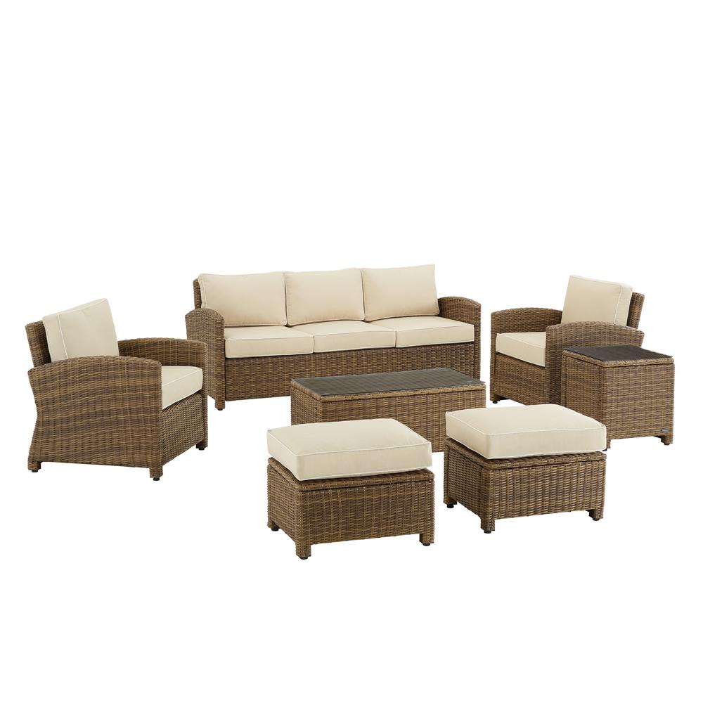 Bradenton 7Pc Outdoor Wicker Sofa Set Sand/Weathered Brown - Sofa, Coffee Table, Side Table, 2 Armchairs & 2 Ottomans. Picture 17