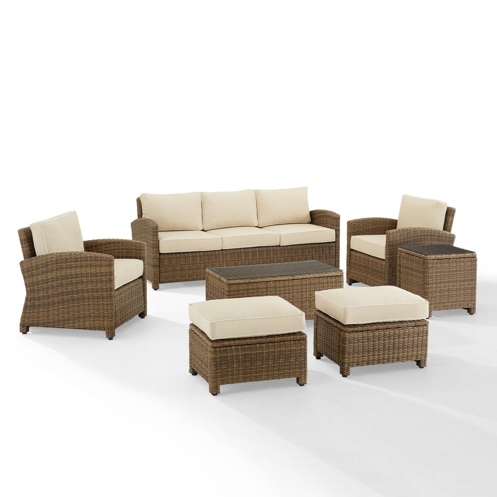 Bradenton 7Pc Outdoor Wicker Sofa Set Sand/Weathered Brown - Sofa, Coffee Table, Side Table, 2 Armchairs & 2 Ottomans. Picture 13