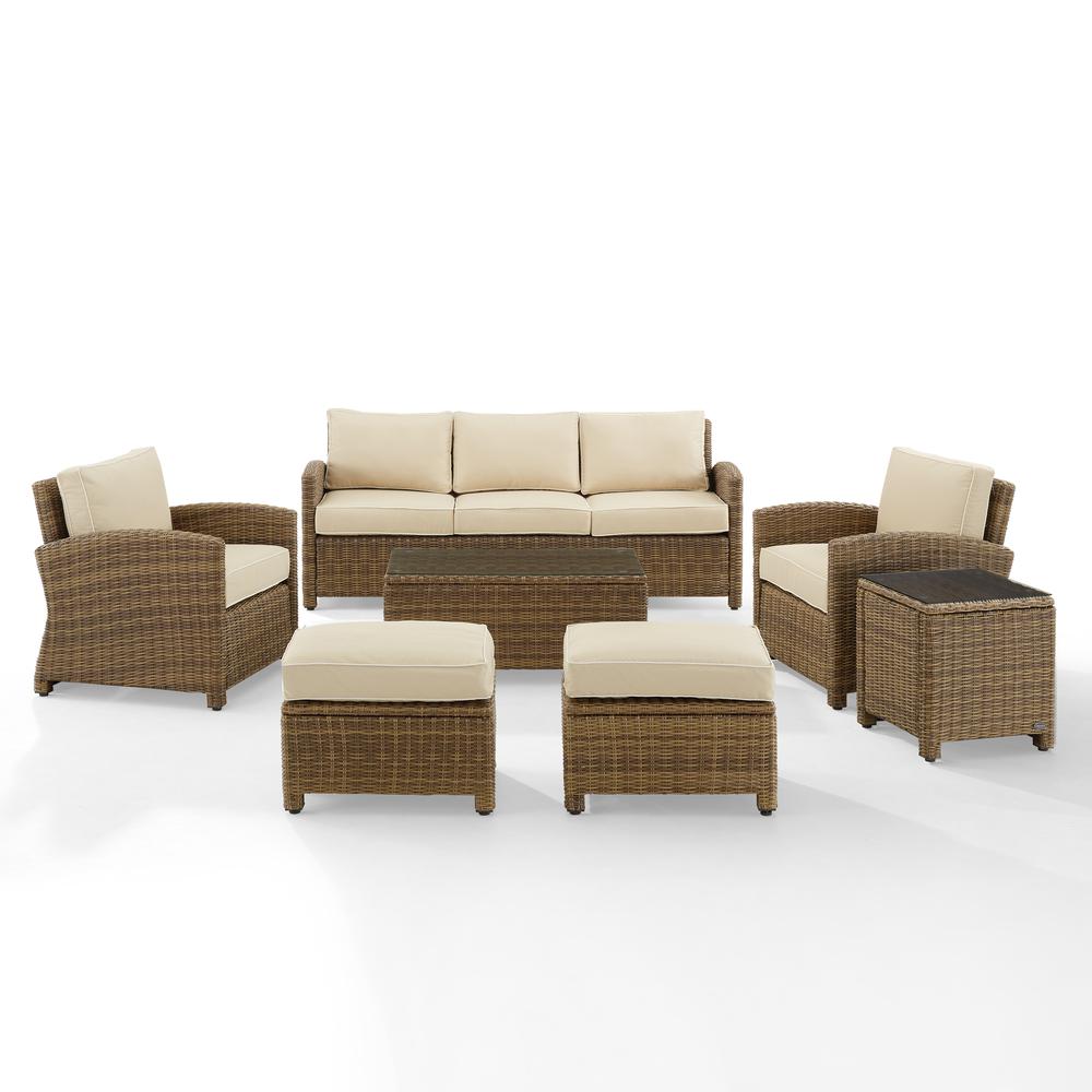 Bradenton 7Pc Outdoor Wicker Sofa Set Sand/Weathered Brown - Sofa, Coffee Table, Side Table, 2 Armchairs & 2 Ottomans. Picture 14