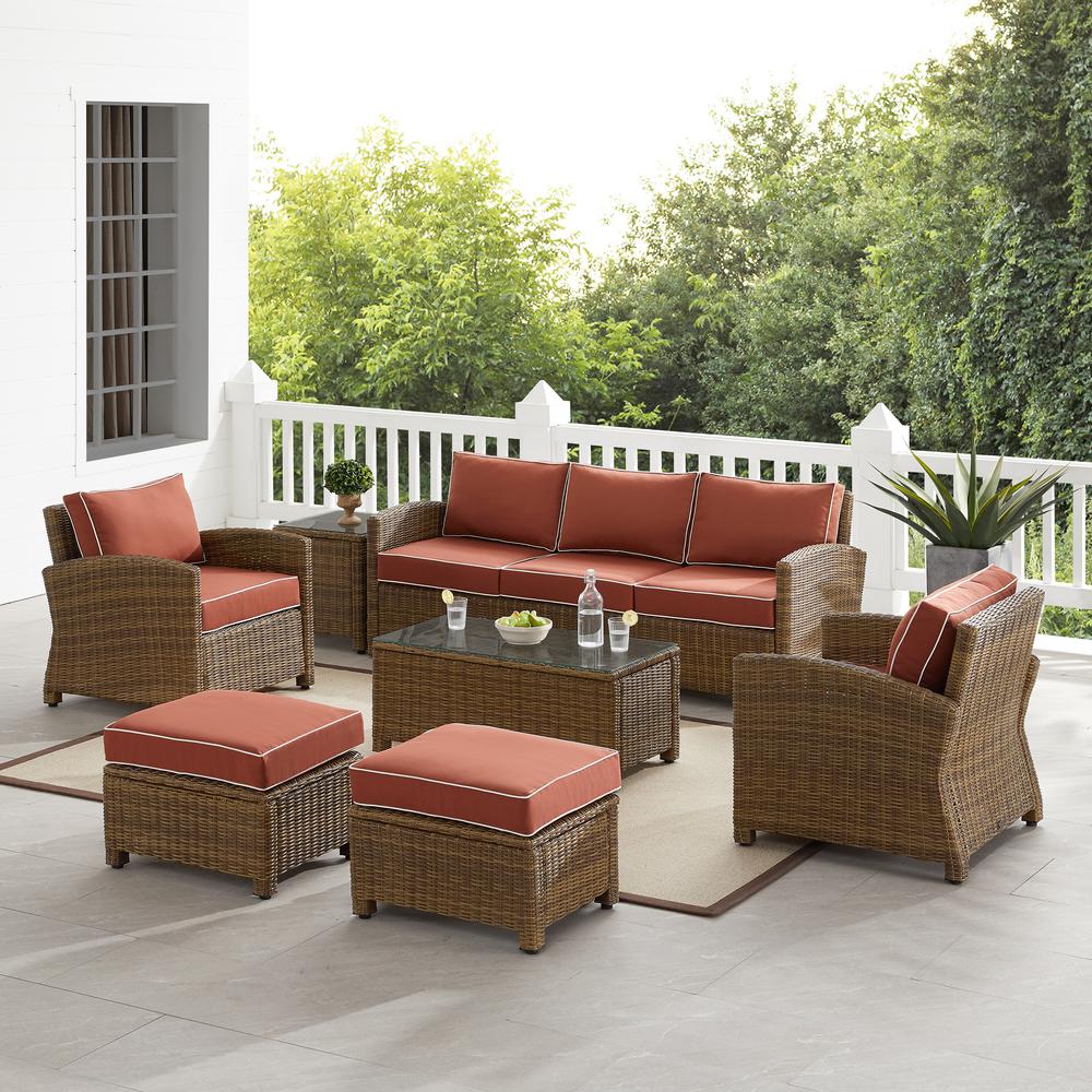 Bradenton 7Pc Outdoor Wicker Sofa Set Sangria/Weathered Brown - Sofa, Coffee Table, Side Table, 2 Armchairs & 2 Ottomans. Picture 6