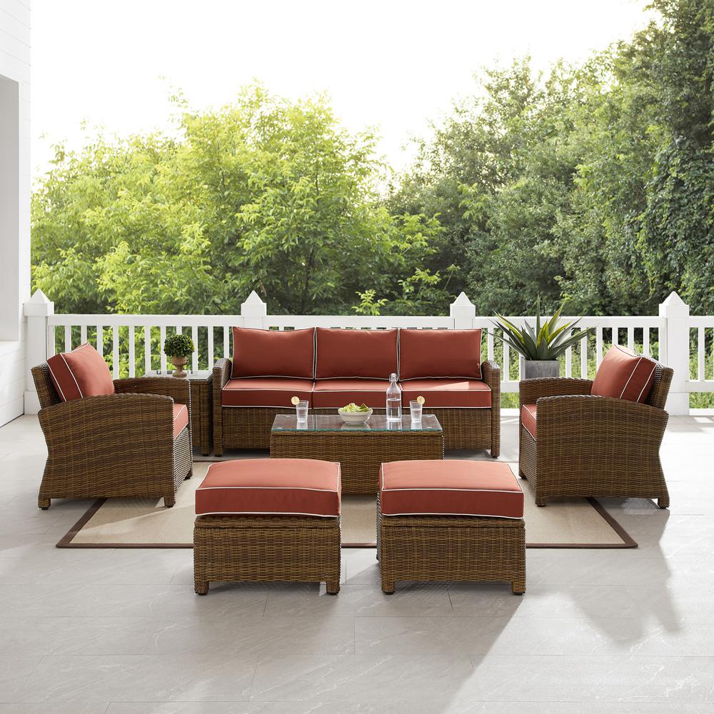 Bradenton 7Pc Outdoor Wicker Sofa Set Sangria/Weathered Brown - Sofa, Coffee Table, Side Table, 2 Armchairs & 2 Ottomans. Picture 3