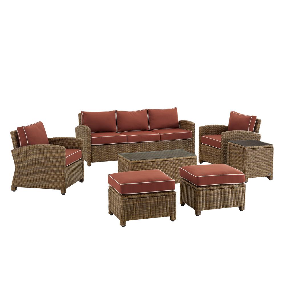 Bradenton 7Pc Outdoor Wicker Sofa Set Sangria/Weathered Brown - Sofa, Coffee Table, Side Table, 2 Armchairs & 2 Ottomans. Picture 17
