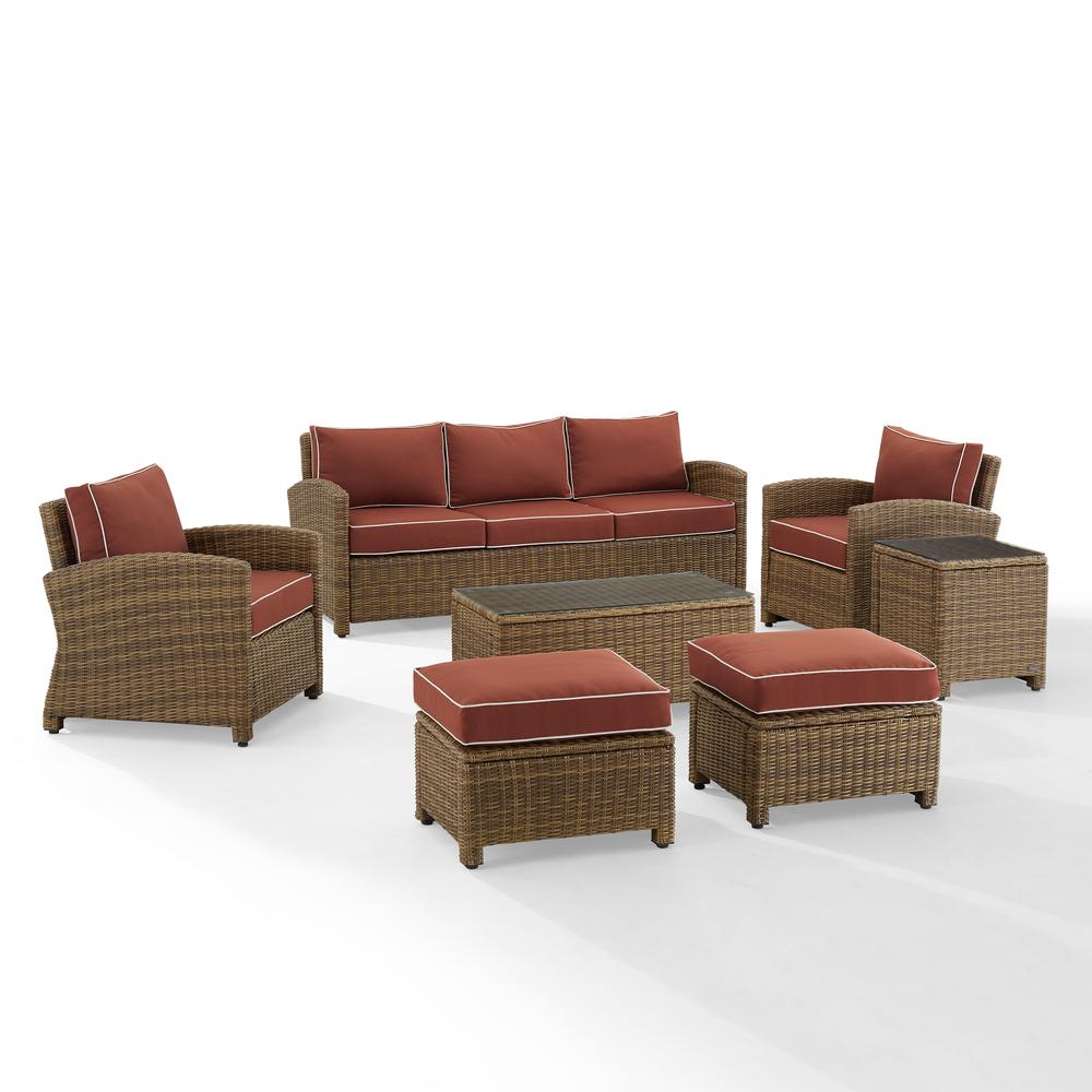 Bradenton 7Pc Outdoor Wicker Sofa Set Sangria/Weathered Brown - Sofa, Coffee Table, Side Table, 2 Armchairs & 2 Ottomans. Picture 2