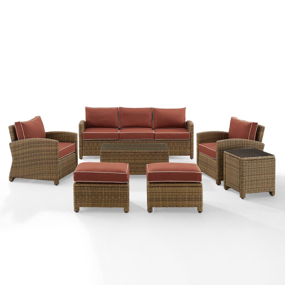 Bradenton 7Pc Outdoor Wicker Sofa Set Sangria/Weathered Brown - Sofa, Coffee Table, Side Table, 2 Armchairs & 2 Ottomans. Picture 10