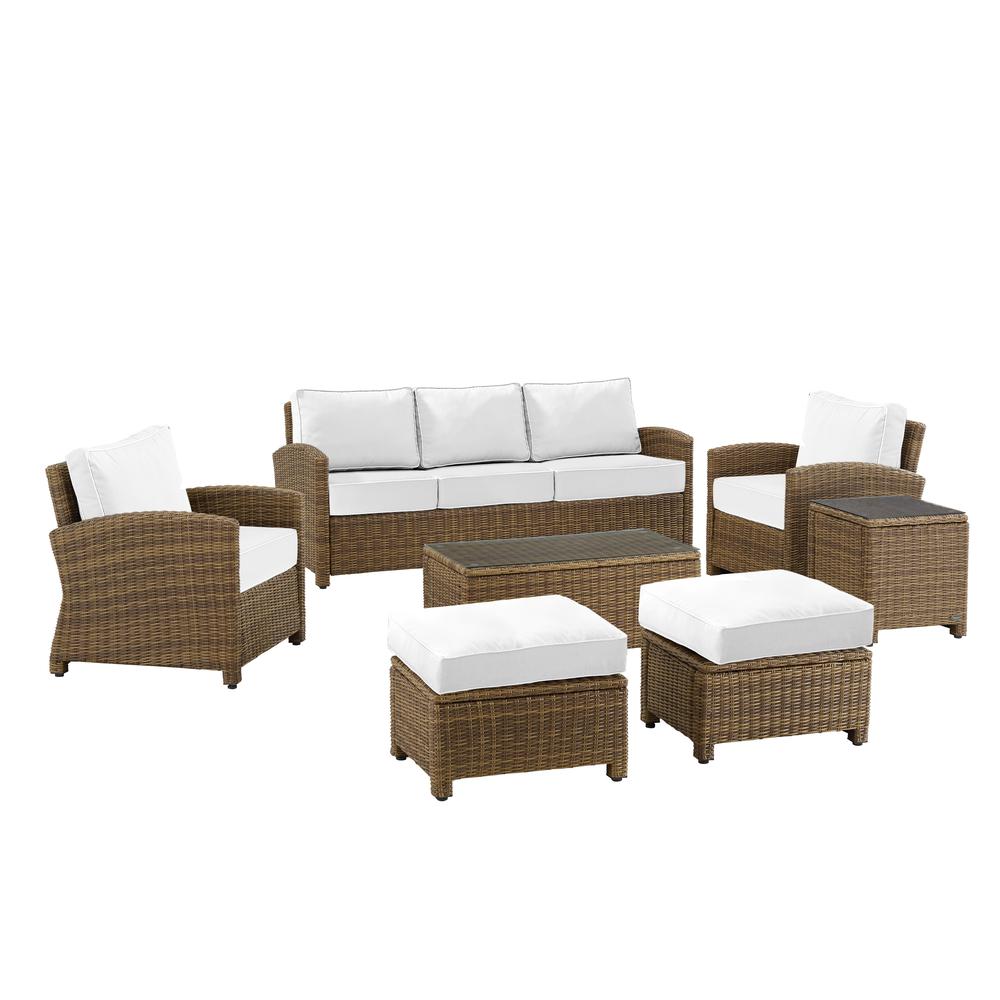 Bradenton 7Pc Outdoor Wicker Sofa Set - Sunbrella White/Weathered Brown - Sofa, Coffee Table, Side Table, 2 Armchairs & 2 Ottomans. Picture 15