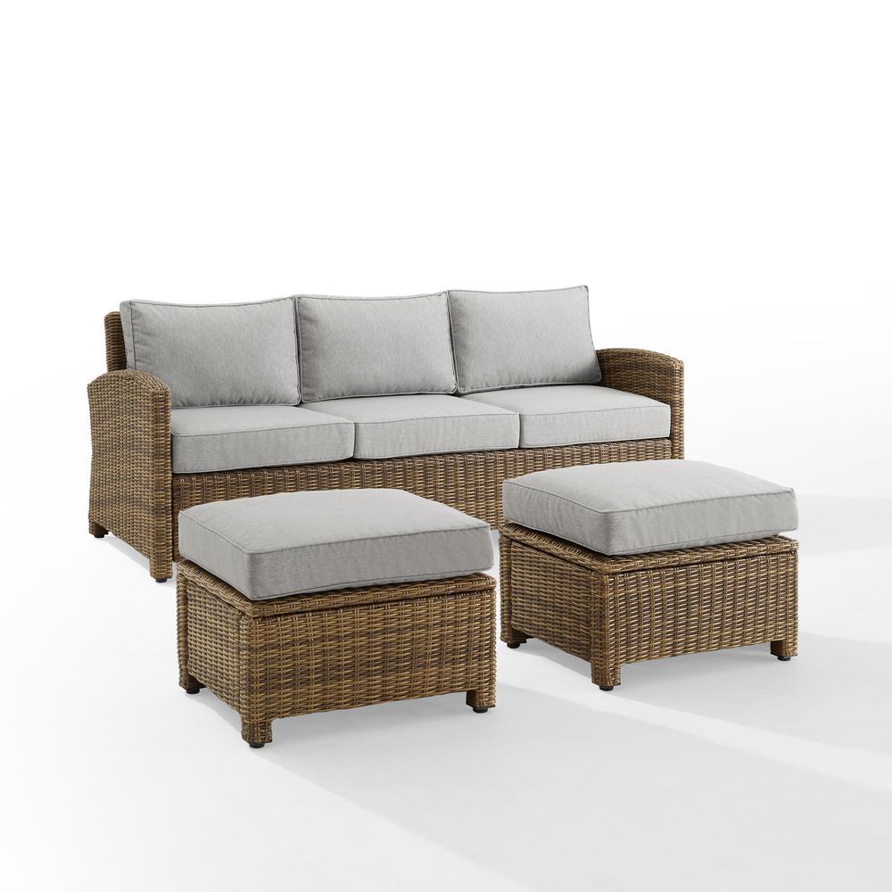 Bradenton 3Pc Outdoor Wicker Sofa Set Gray/Weathered Brown - Sofa & 2 Ottomans. Picture 2
