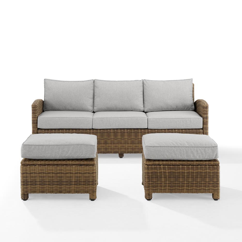 Bradenton 3Pc Outdoor Wicker Sofa Set Gray/Weathered Brown - Sofa & 2 Ottomans. Picture 6