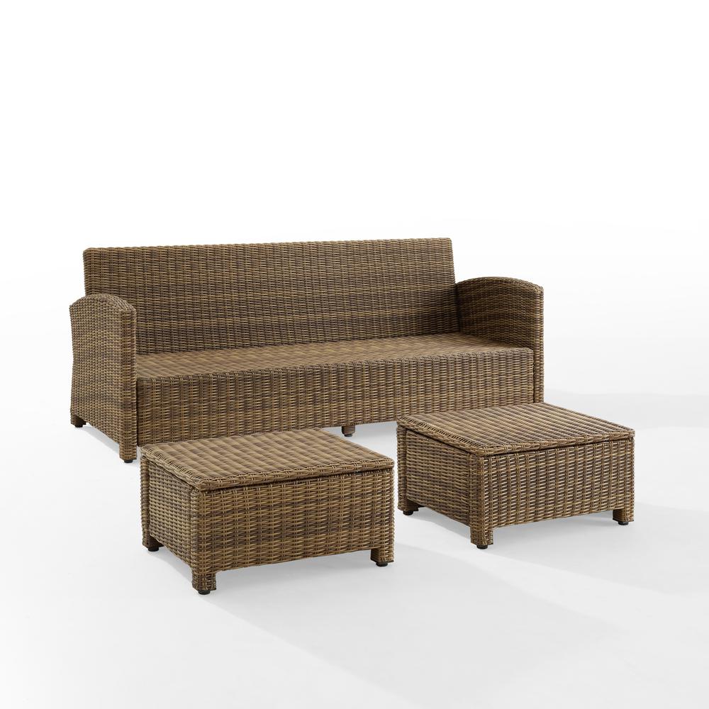 Bradenton 3Pc Outdoor Wicker Sofa Set Gray/Weathered Brown - Sofa & 2 Ottomans. Picture 8