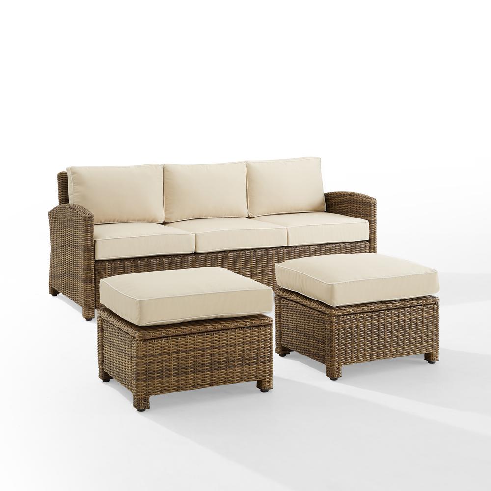 Bradenton 3Pc Outdoor Wicker Sofa Set Sand/Weathered Brown - Sofa & 2 Ottomans. Picture 2