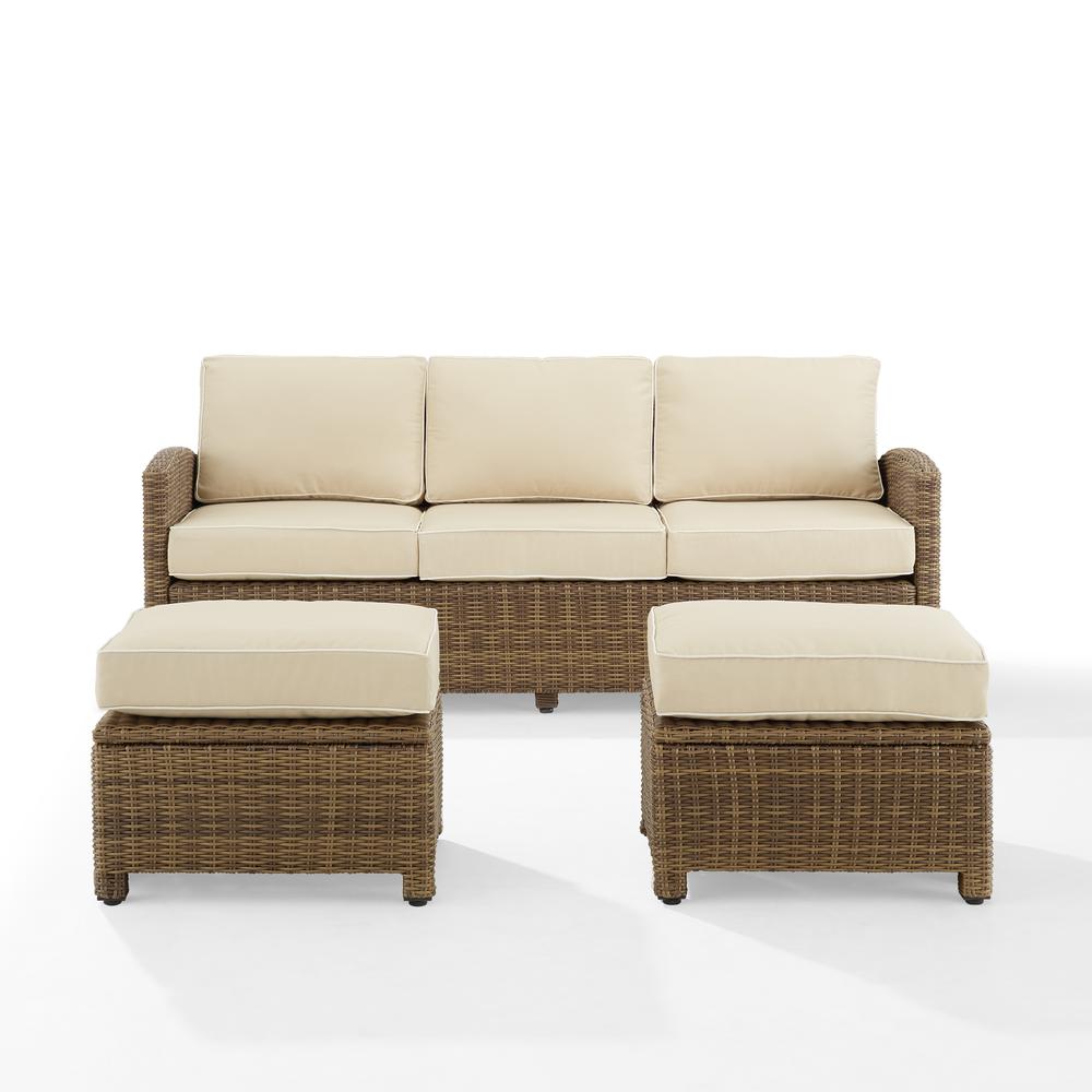 Bradenton 3Pc Outdoor Wicker Sofa Set Sand/Weathered Brown - Sofa & 2 Ottomans. Picture 4