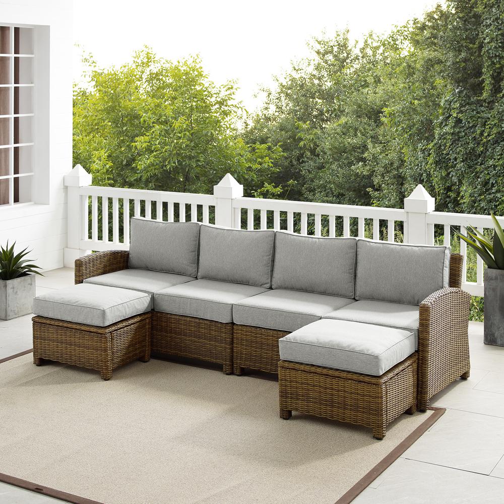 Bradenton 4Pc Outdoor Wicker Sectional Set Gray /Weathered Brown - Left Loveseat, Right Loveseat, & 2 Ottomans. Picture 1