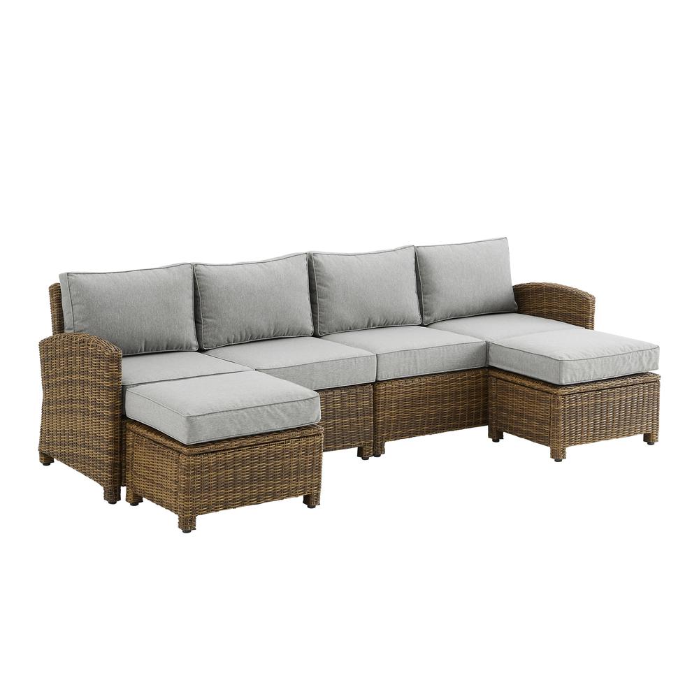 Bradenton 4Pc Outdoor Wicker Sectional Set Gray /Weathered Brown - Left Loveseat, Right Loveseat, & 2 Ottomans. Picture 3