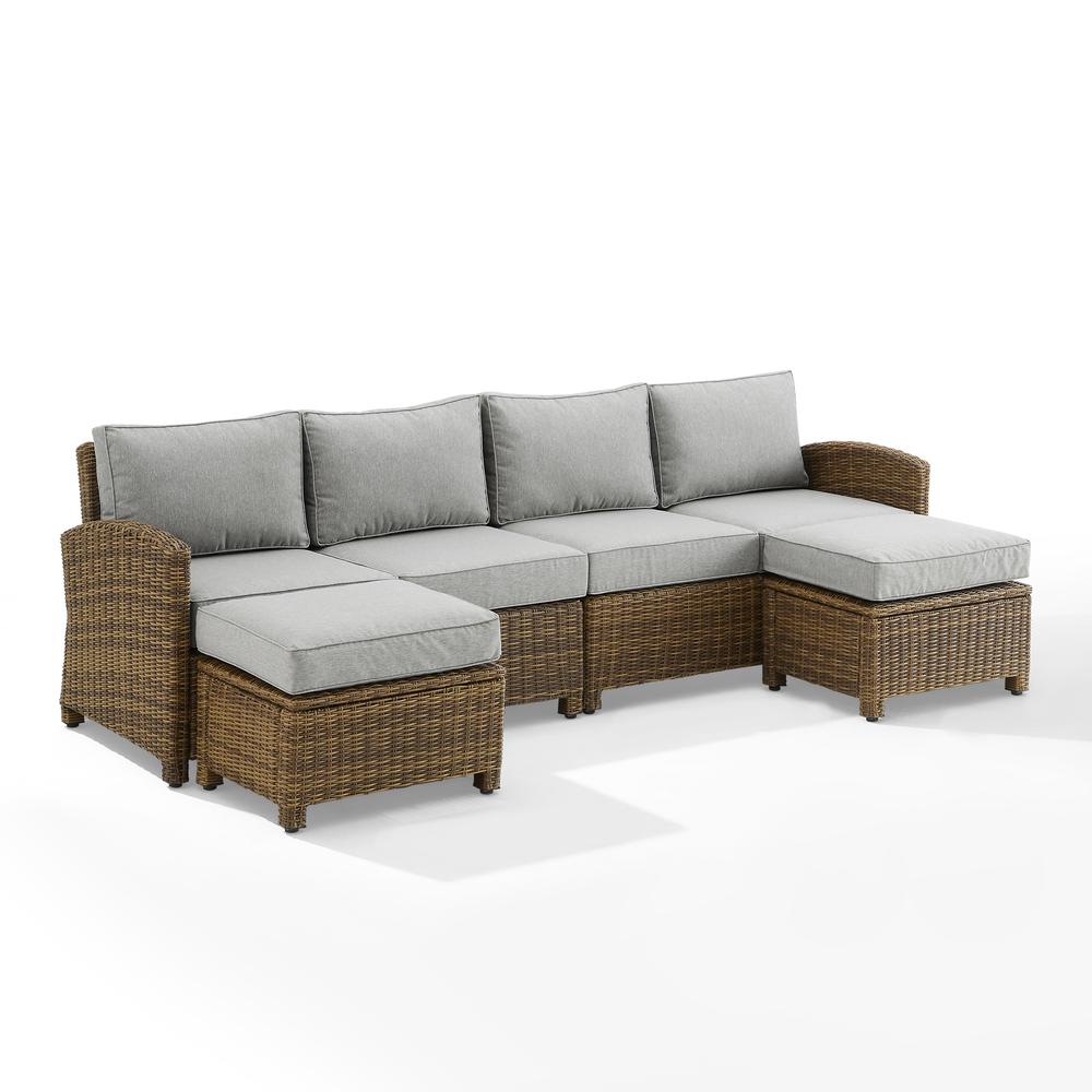 Bradenton 4Pc Outdoor Wicker Sectional Set Gray /Weathered Brown - Left Loveseat, Right Loveseat, & 2 Ottomans. Picture 6