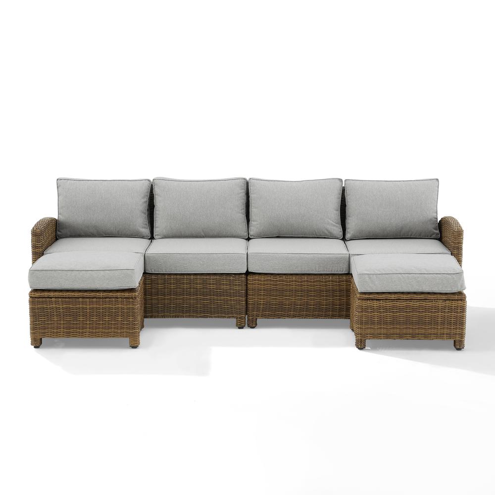 Bradenton 4Pc Outdoor Wicker Sectional Set Gray /Weathered Brown - Left Loveseat, Right Loveseat, & 2 Ottomans. Picture 7