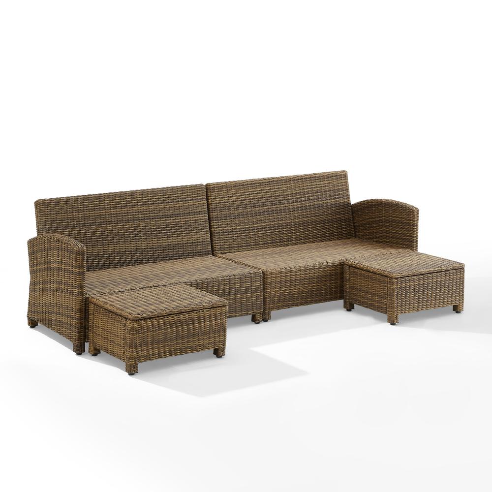 Bradenton 4Pc Outdoor Wicker Sectional Set Gray /Weathered Brown - Left Loveseat, Right Loveseat, & 2 Ottomans. Picture 9