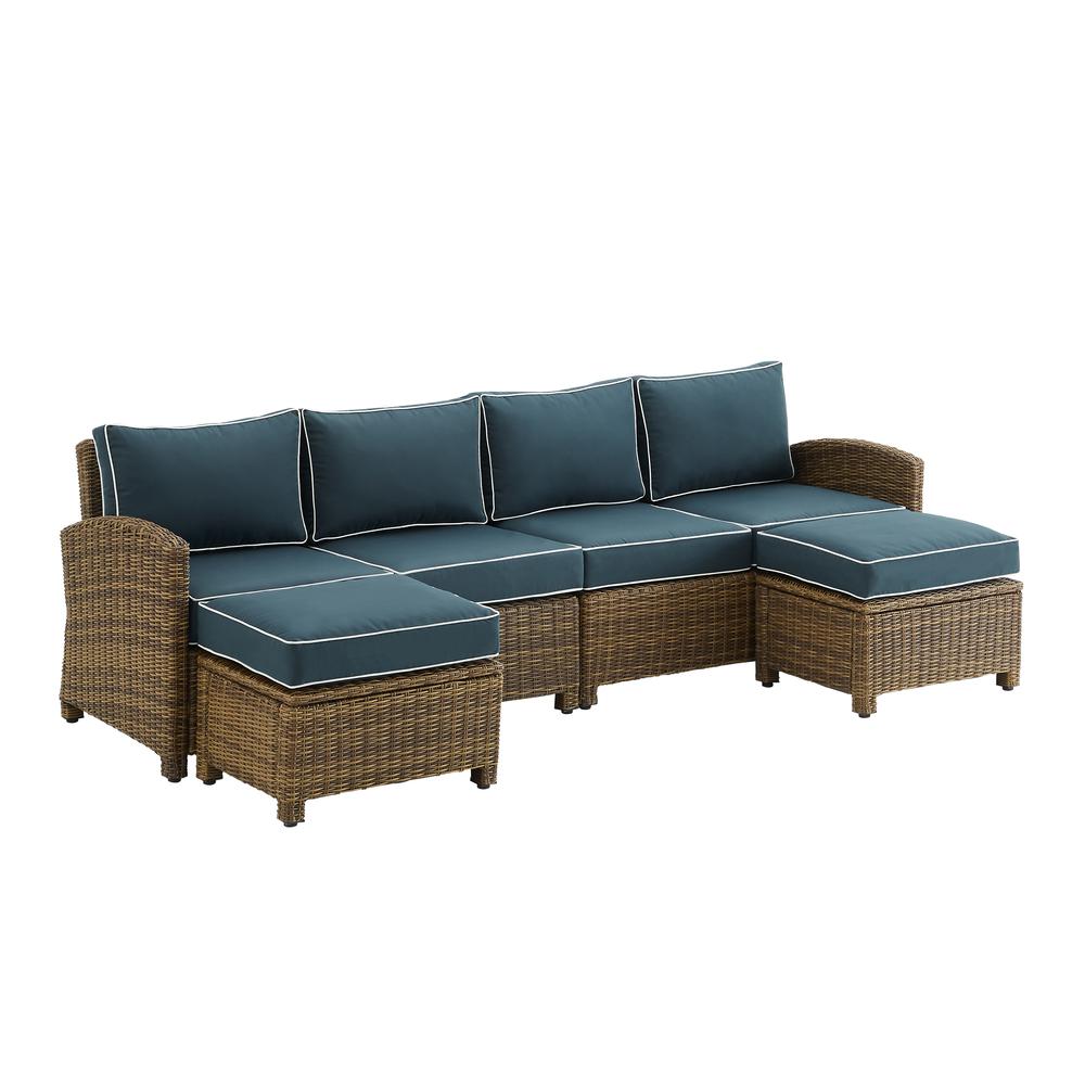 Bradenton 4Pc Outdoor Wicker Sectional Set Navy /Weathered Brown - Left Loveseat, Right Loveseat, & 2 Ottomans. Picture 3