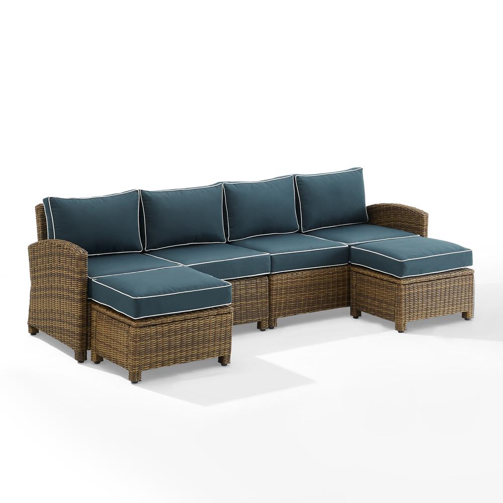 Bradenton 4Pc Outdoor Wicker Sectional Set Navy /Weathered Brown - Left Loveseat, Right Loveseat, & 2 Ottomans. Picture 6