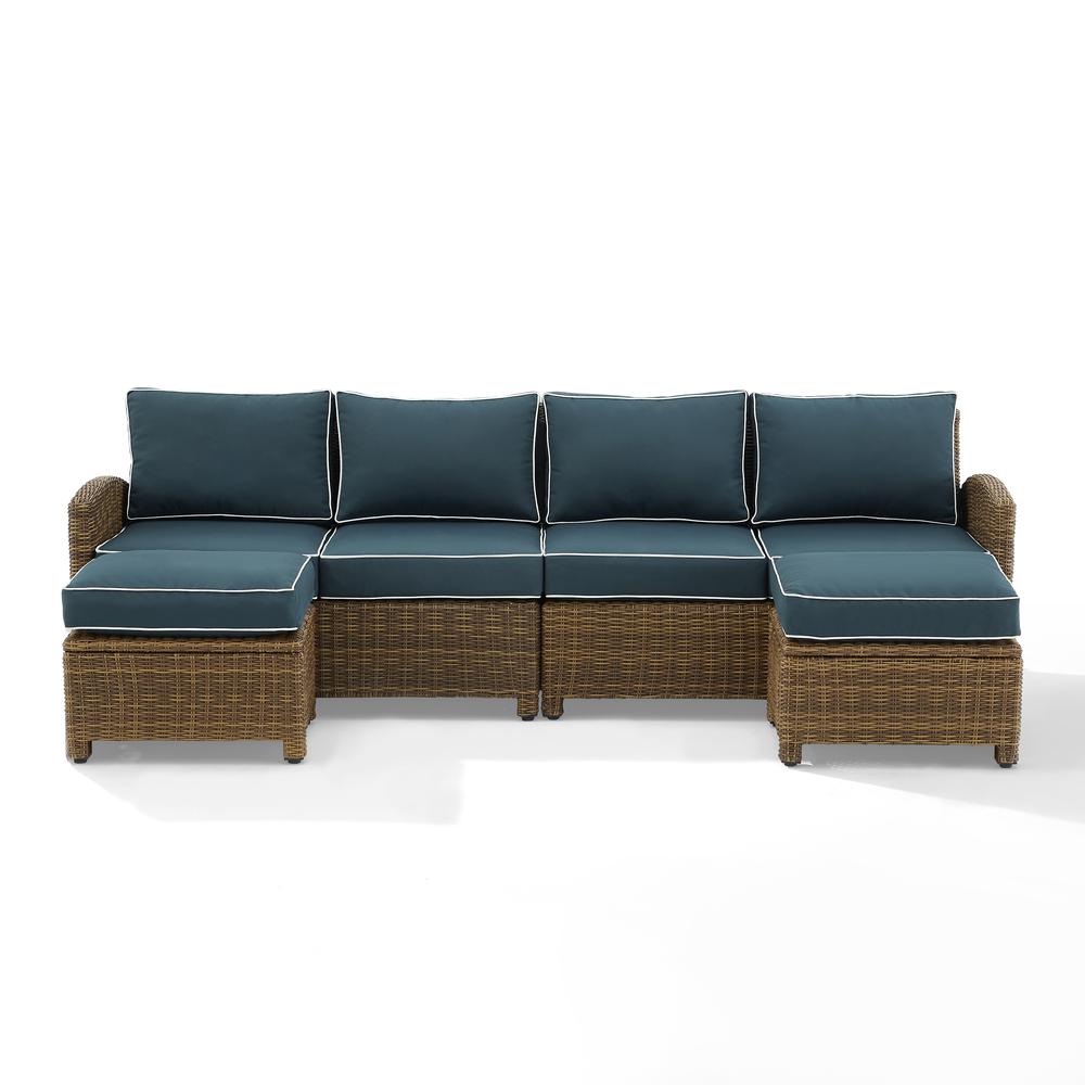 Bradenton 4Pc Outdoor Wicker Sectional Set Navy /Weathered Brown - Left Loveseat, Right Loveseat, & 2 Ottomans. Picture 7