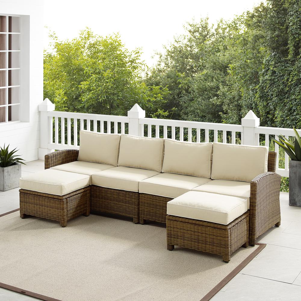 Bradenton 4Pc Outdoor Wicker Sectional Set Sand /Weathered Brown - Left Loveseat, Right Loveseat, & 2 Ottomans. Picture 1