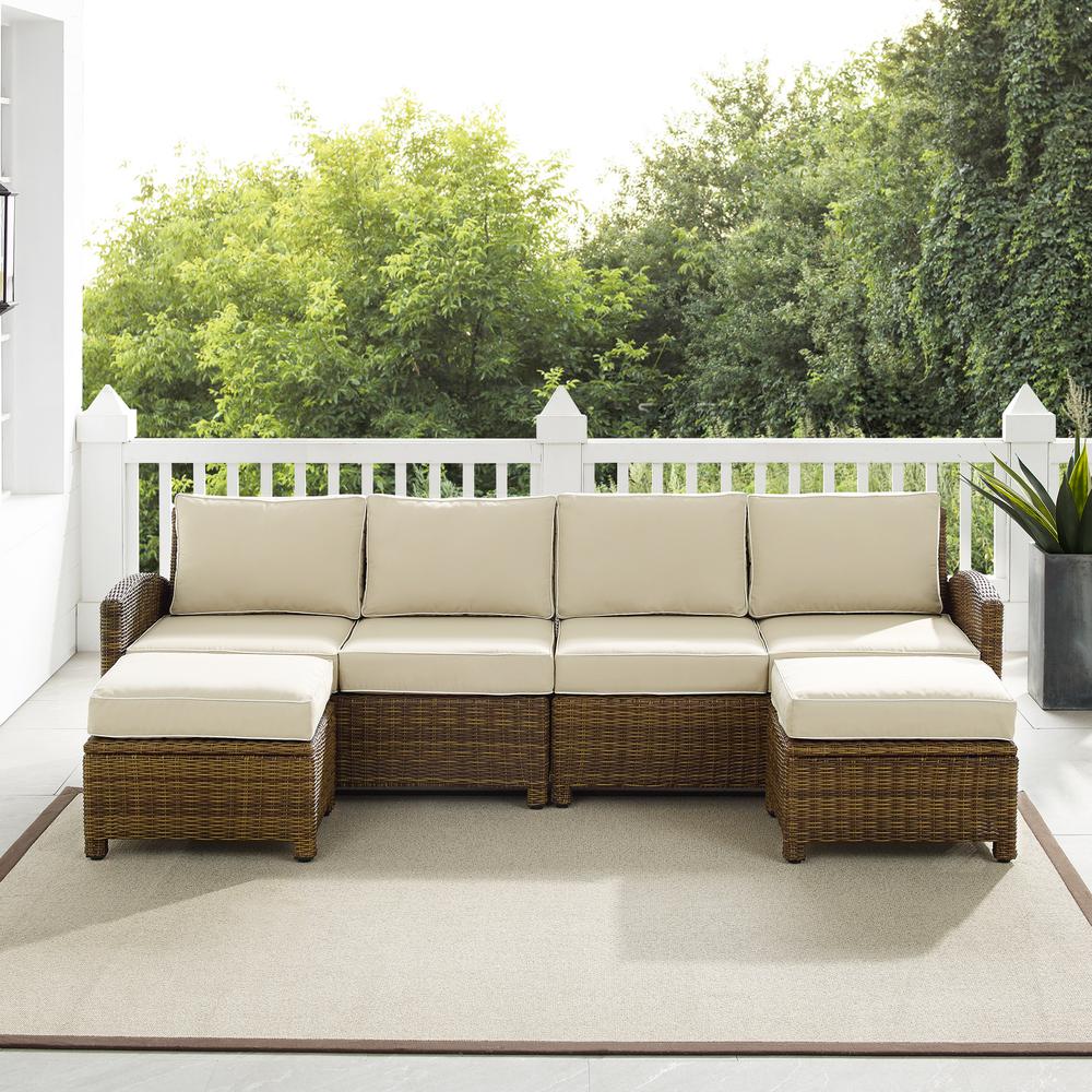 Bradenton 4Pc Outdoor Wicker Sectional Set Sand /Weathered Brown - Left Loveseat, Right Loveseat, & 2 Ottomans. Picture 2