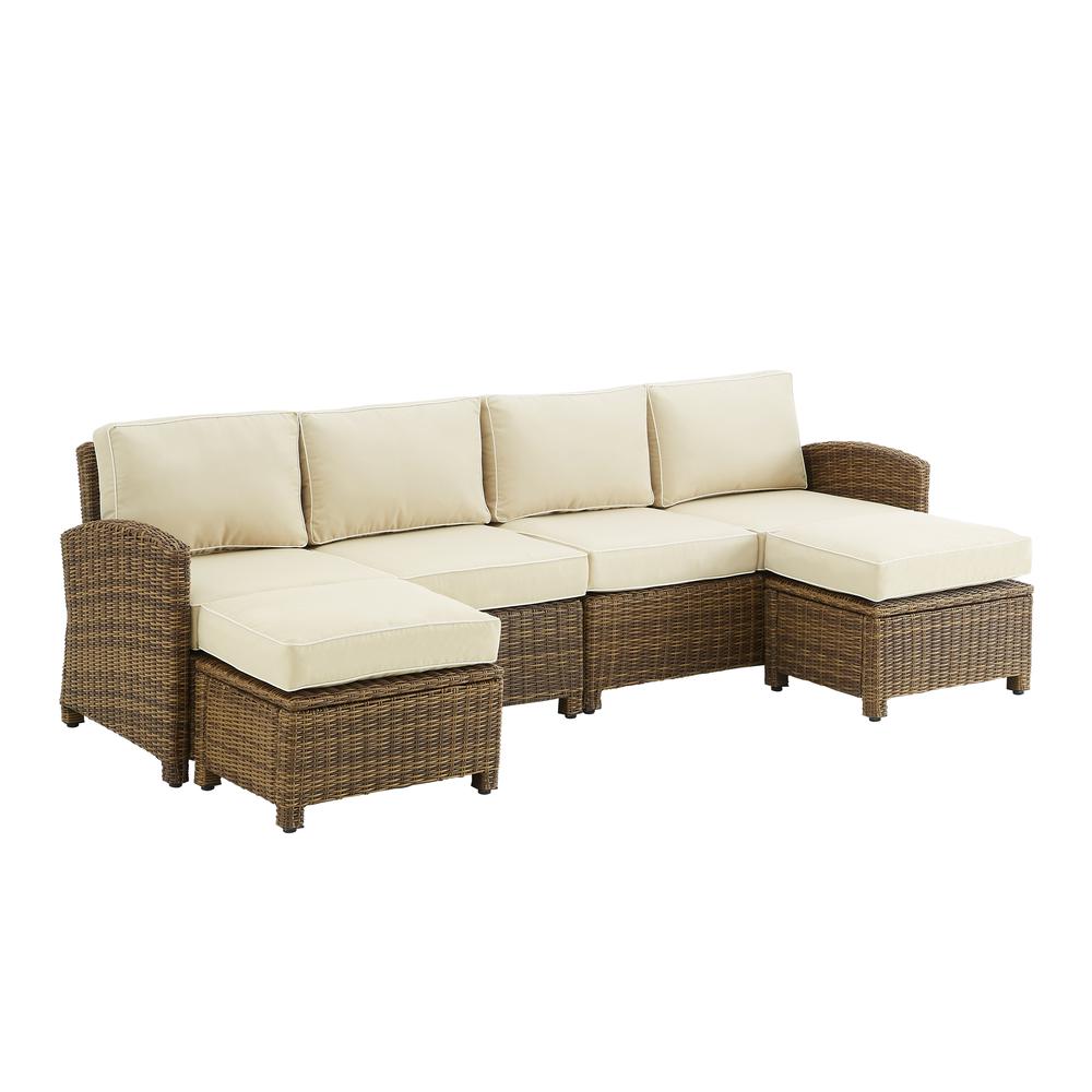 Bradenton 4Pc Outdoor Wicker Sectional Set Sand /Weathered Brown - Left Loveseat, Right Loveseat, & 2 Ottomans. Picture 3