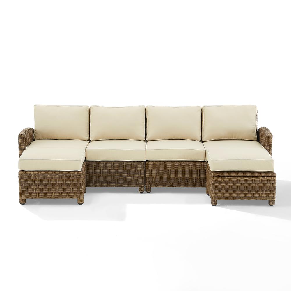 Bradenton 4Pc Outdoor Wicker Sectional Set Sand /Weathered Brown - Left Loveseat, Right Loveseat, & 2 Ottomans. Picture 7