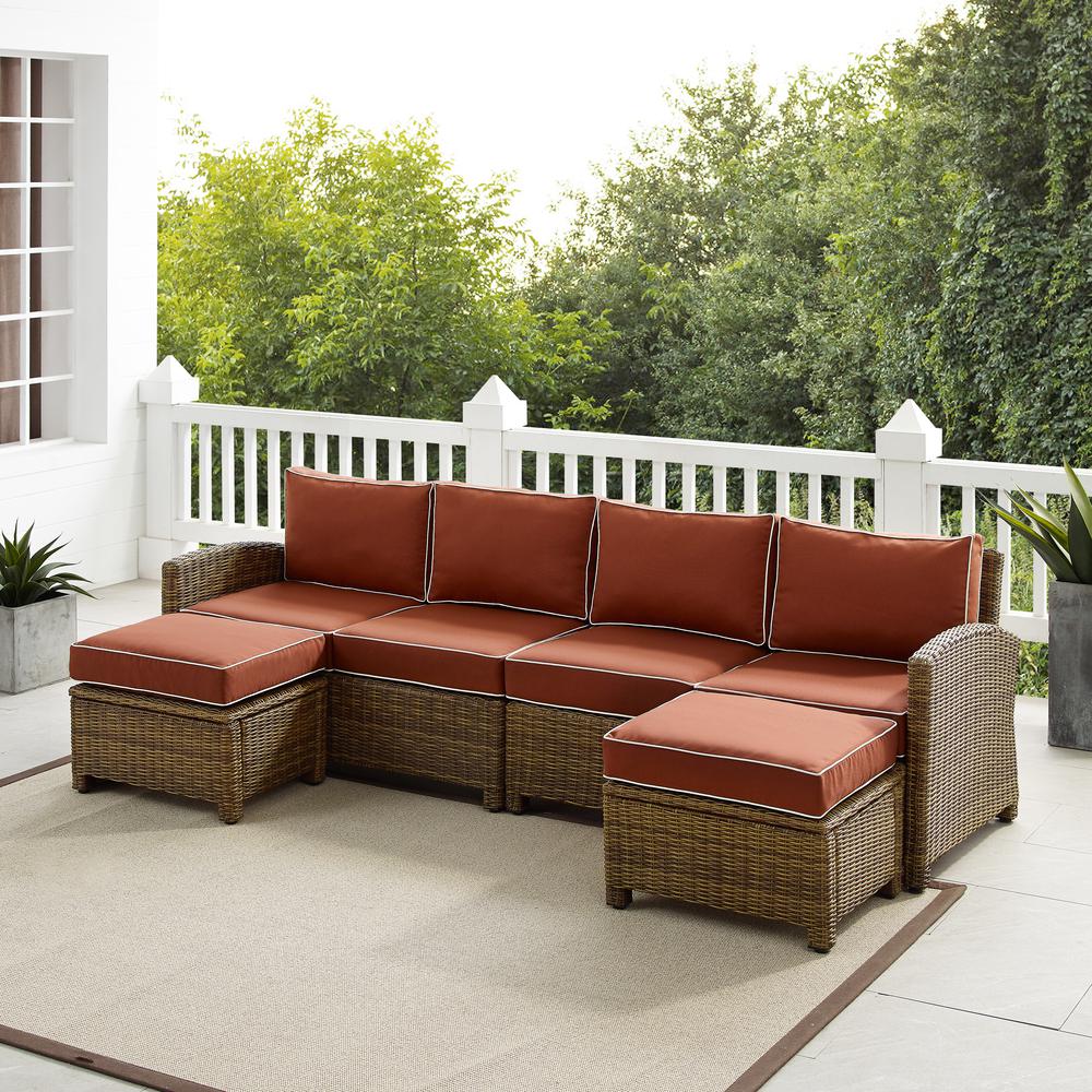 Bradenton 4Pc Outdoor Wicker Sectional Set Sangria /Weathered Brown - Left Loveseat, Right Loveseat, & 2 Ottomans. Picture 1