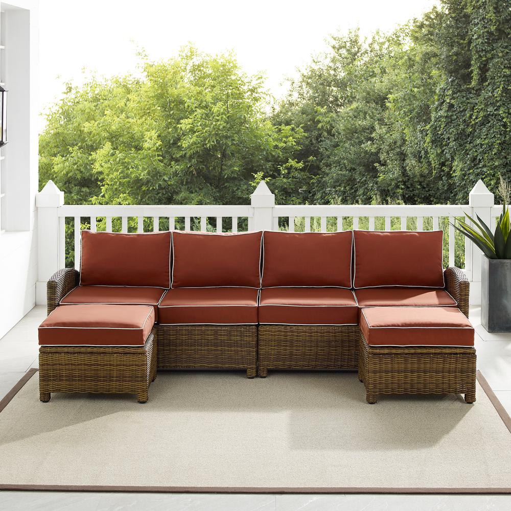 Bradenton 4Pc Outdoor Wicker Sectional Set Sangria /Weathered Brown - Left Loveseat, Right Loveseat, & 2 Ottomans. Picture 2