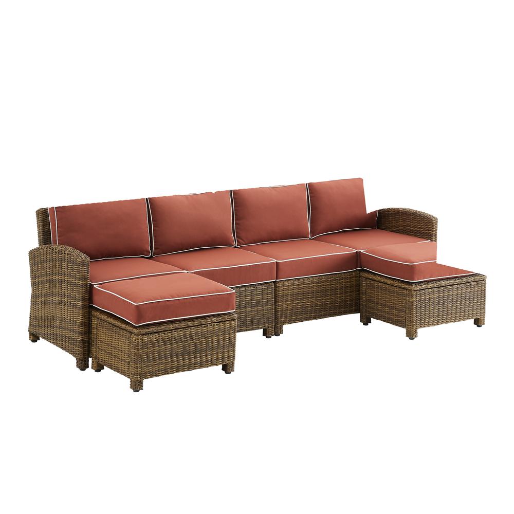 Bradenton 4Pc Outdoor Wicker Sectional Set Sangria /Weathered Brown - Left Loveseat, Right Loveseat, & 2 Ottomans. Picture 3