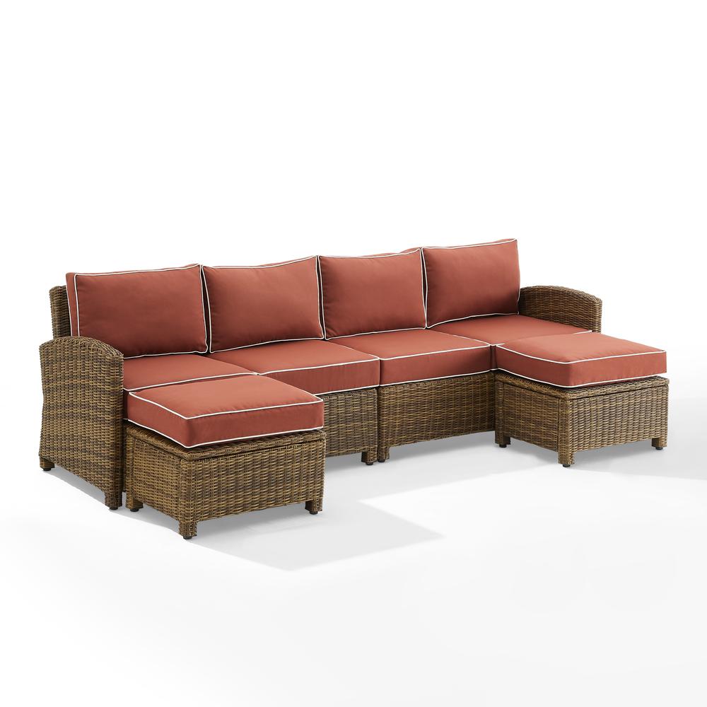 Bradenton 4Pc Outdoor Wicker Sectional Set Sangria /Weathered Brown - Left Loveseat, Right Loveseat, & 2 Ottomans. Picture 6