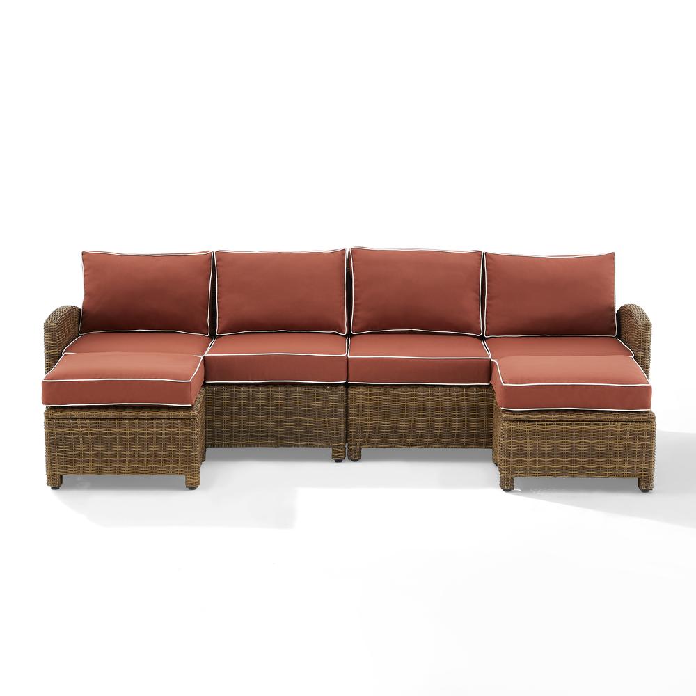 Bradenton 4Pc Outdoor Wicker Sectional Set Sangria /Weathered Brown - Left Loveseat, Right Loveseat, & 2 Ottomans. Picture 7