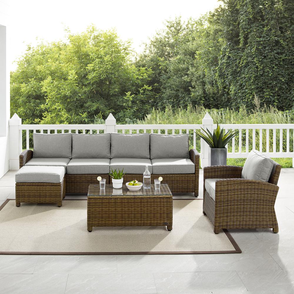 Bradenton 5Pc Outdoor Wicker Sectional Set Gray /Weathered Brown - Left Loveseat, Right Loveseat, Armchair, Coffee Table, & Ottoman. Picture 2