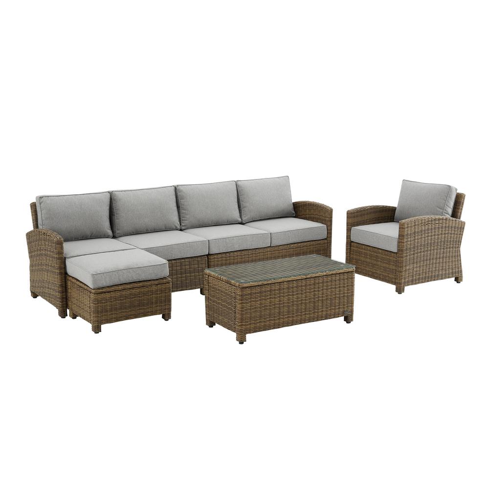 Bradenton 5Pc Outdoor Wicker Sectional Set Gray /Weathered Brown - Left Loveseat, Right Loveseat, Armchair, Coffee Table, & Ottoman. Picture 3