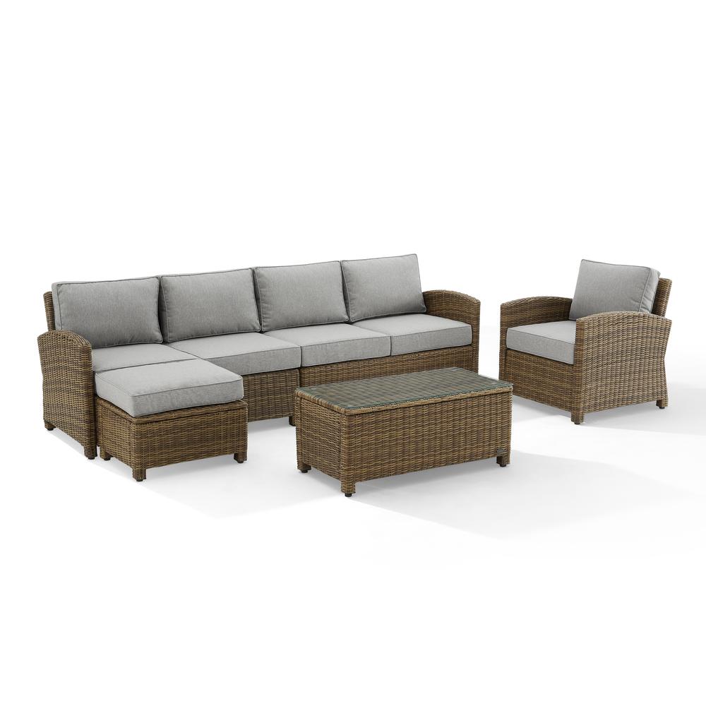 Bradenton 5Pc Outdoor Wicker Sectional Set Gray /Weathered Brown - Left Loveseat, Right Loveseat, Armchair, Coffee Table, & Ottoman. Picture 6