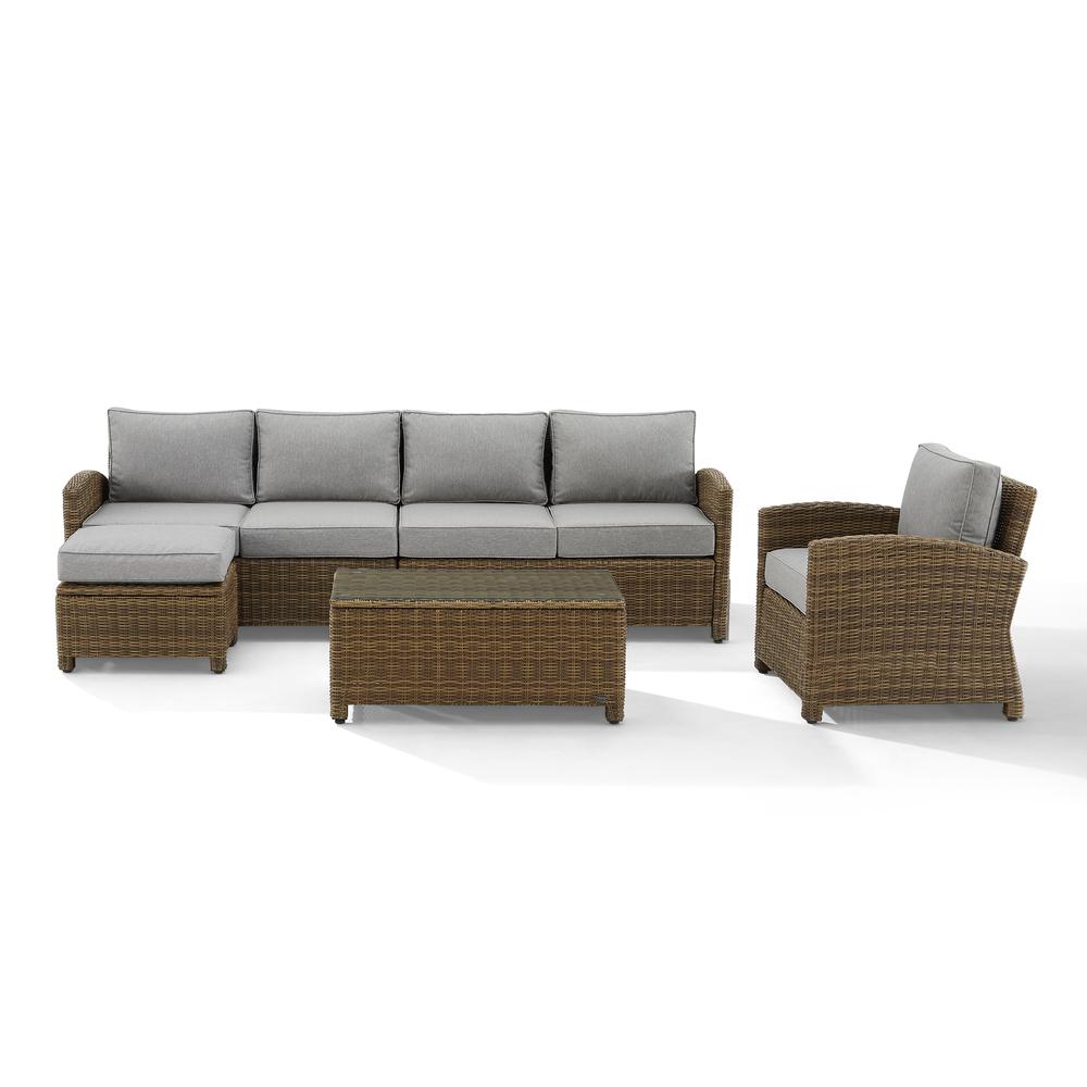 Bradenton 5Pc Outdoor Wicker Sectional Set Gray /Weathered Brown - Left Loveseat, Right Loveseat, Armchair, Coffee Table, & Ottoman. Picture 7