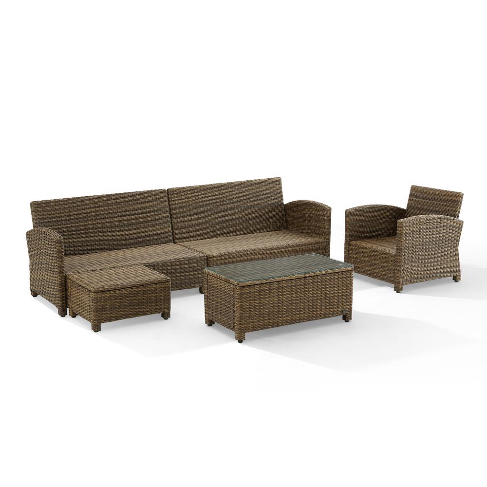Bradenton 5Pc Outdoor Wicker Sectional Set Gray /Weathered Brown - Left Loveseat, Right Loveseat, Armchair, Coffee Table, & Ottoman. Picture 9