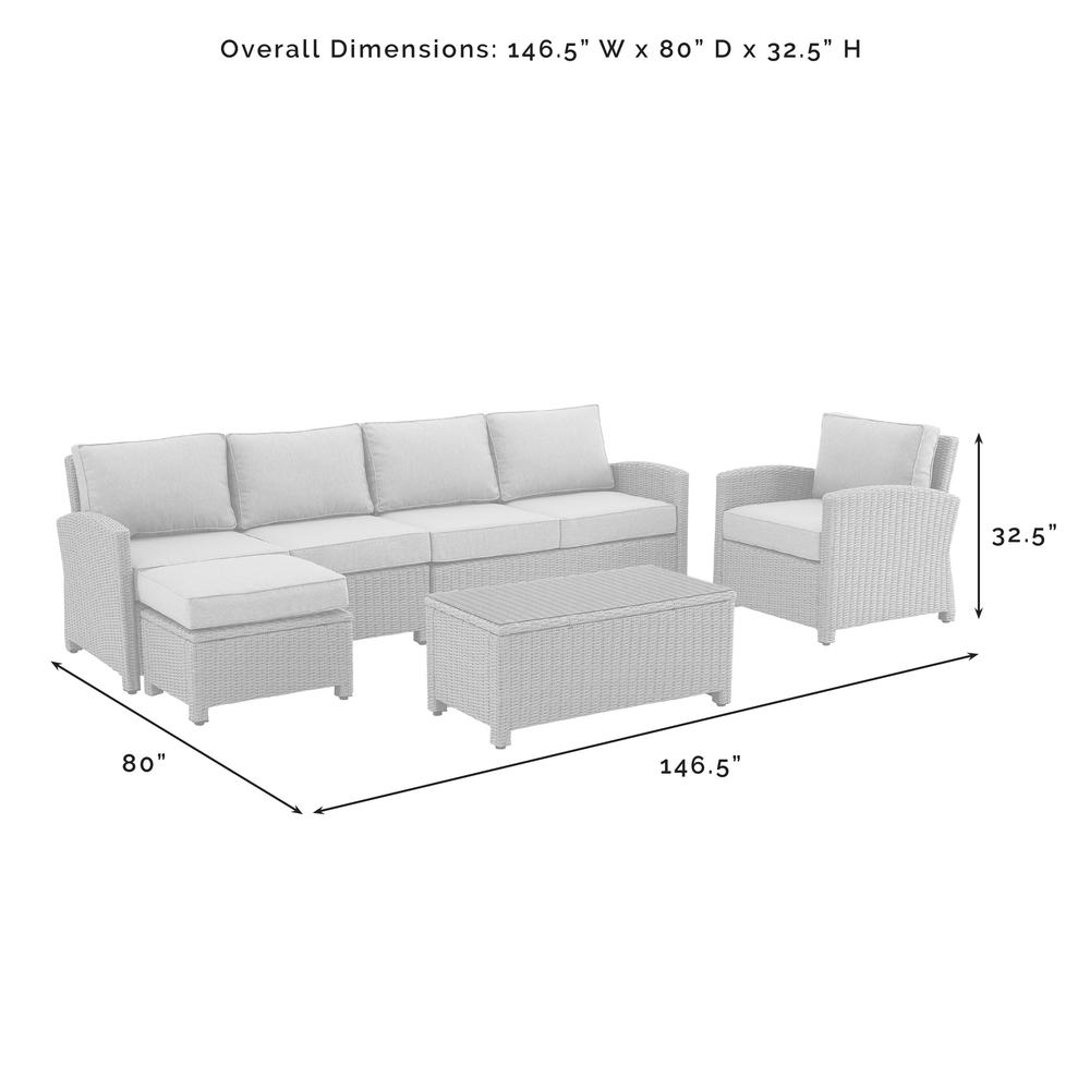 Bradenton 5Pc Outdoor Wicker Sectional Set Gray /Weathered Brown - Left Loveseat, Right Loveseat, Armchair, Coffee Table, & Ottoman. Picture 10