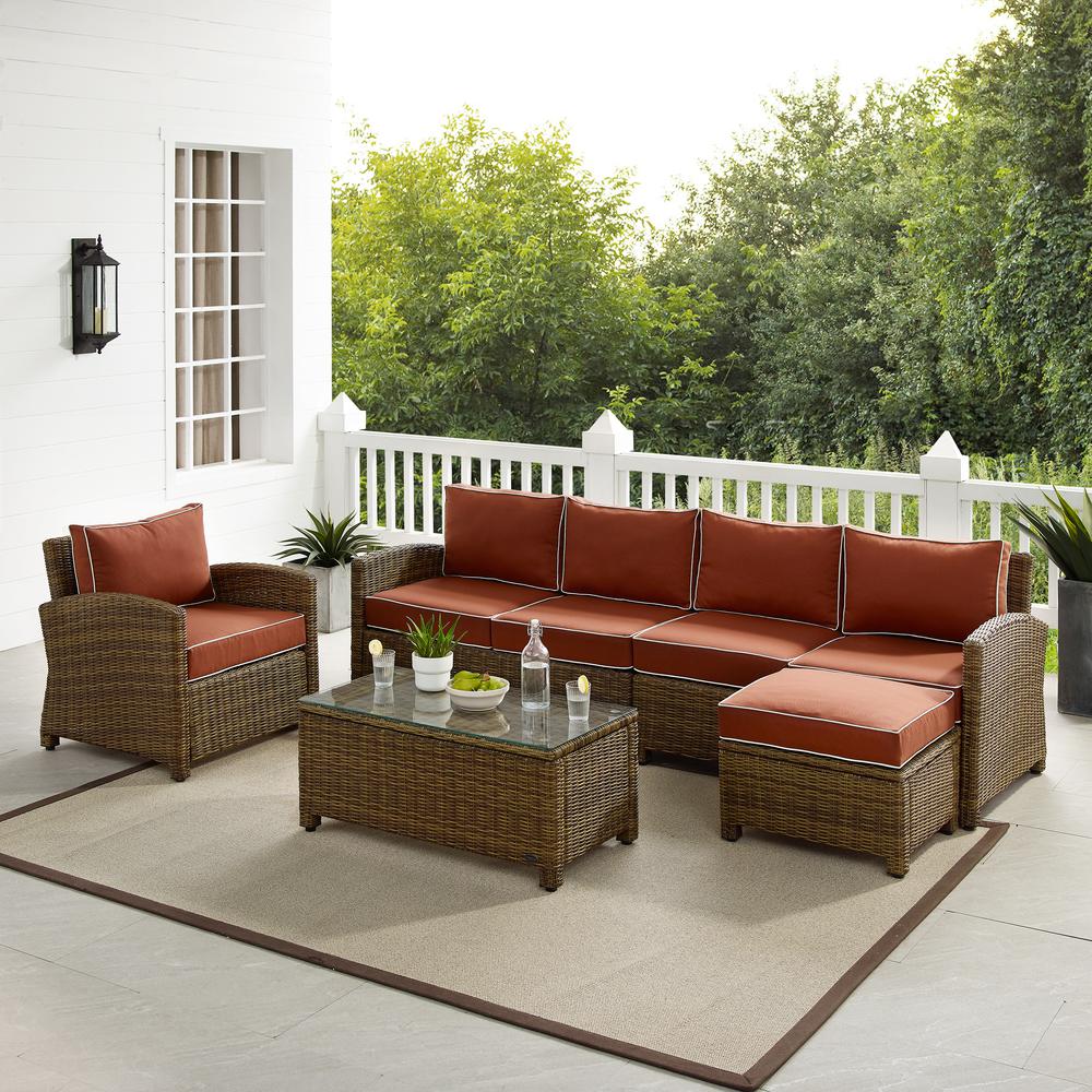 Bradenton 5Pc Outdoor Wicker Sectional Set Sangria /Weathered Brown - Left Loveseat, Right Loveseat, Armchair, Coffee Table, & Ottoman. Picture 1