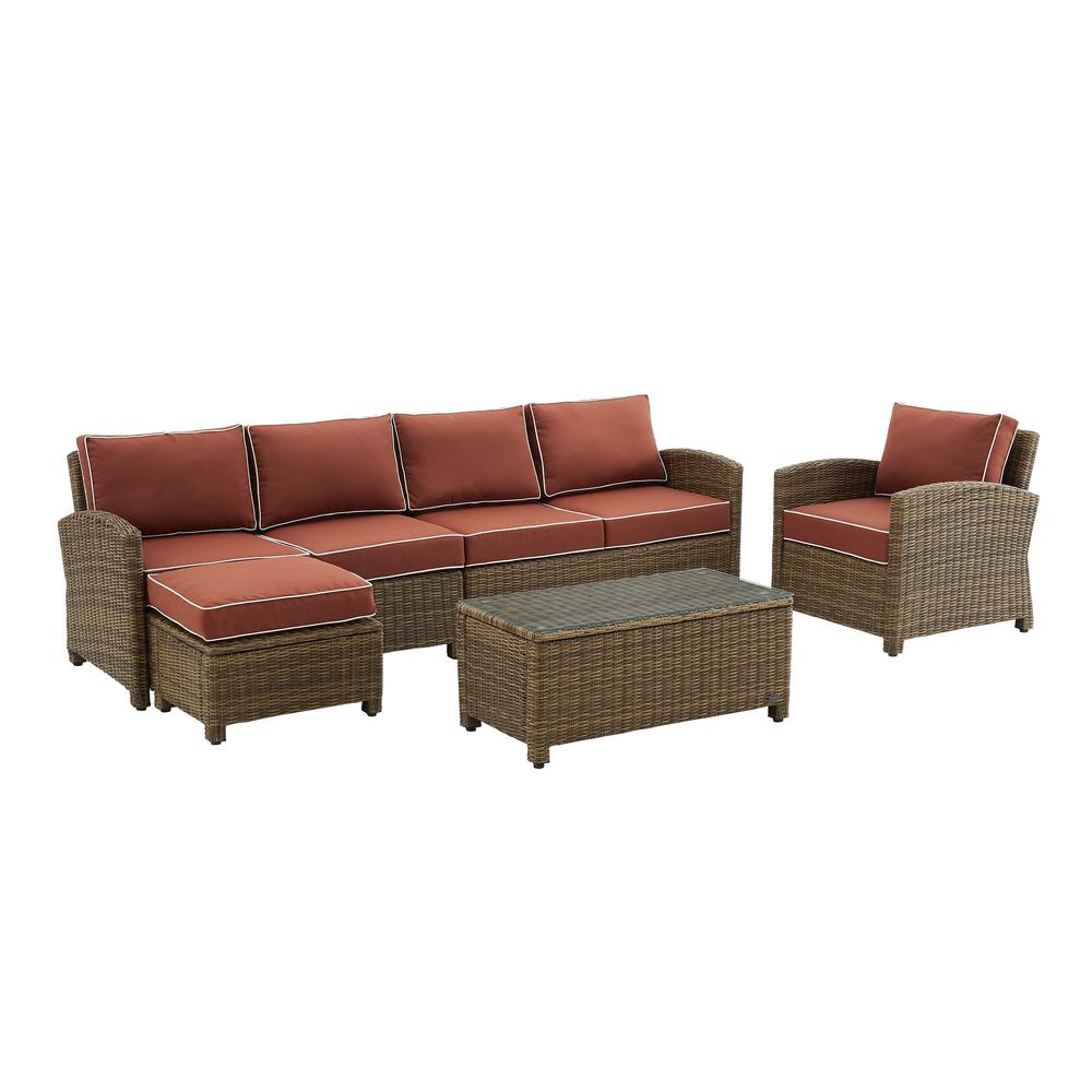 Bradenton 5Pc Outdoor Wicker Sectional Set Sangria /Weathered Brown - Left Loveseat, Right Loveseat, Armchair, Coffee Table, & Ottoman. Picture 3