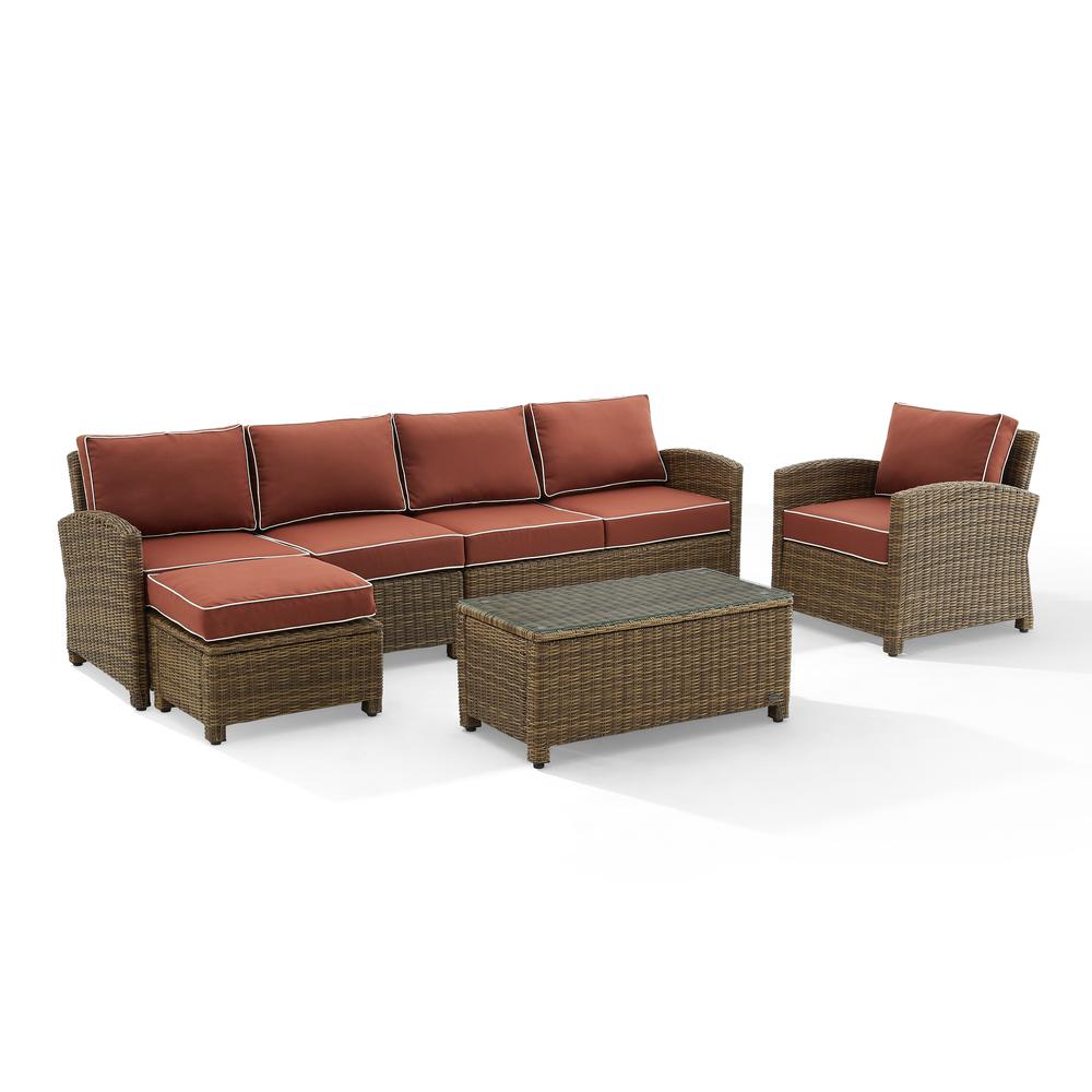 Bradenton 5Pc Outdoor Wicker Sectional Set Sangria /Weathered Brown - Left Loveseat, Right Loveseat, Armchair, Coffee Table, & Ottoman. Picture 6