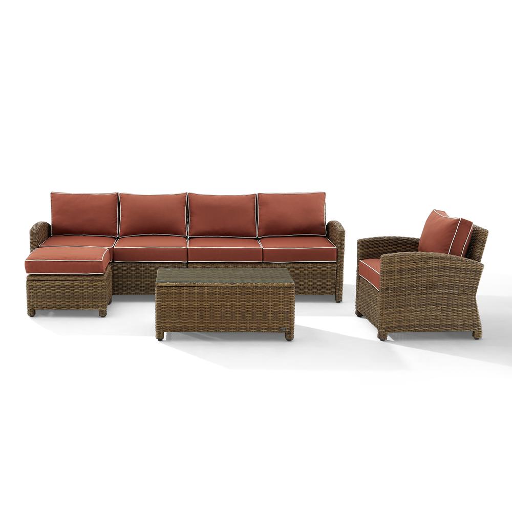 Bradenton 5Pc Outdoor Wicker Sectional Set Sangria /Weathered Brown - Left Loveseat, Right Loveseat, Armchair, Coffee Table, & Ottoman. Picture 7