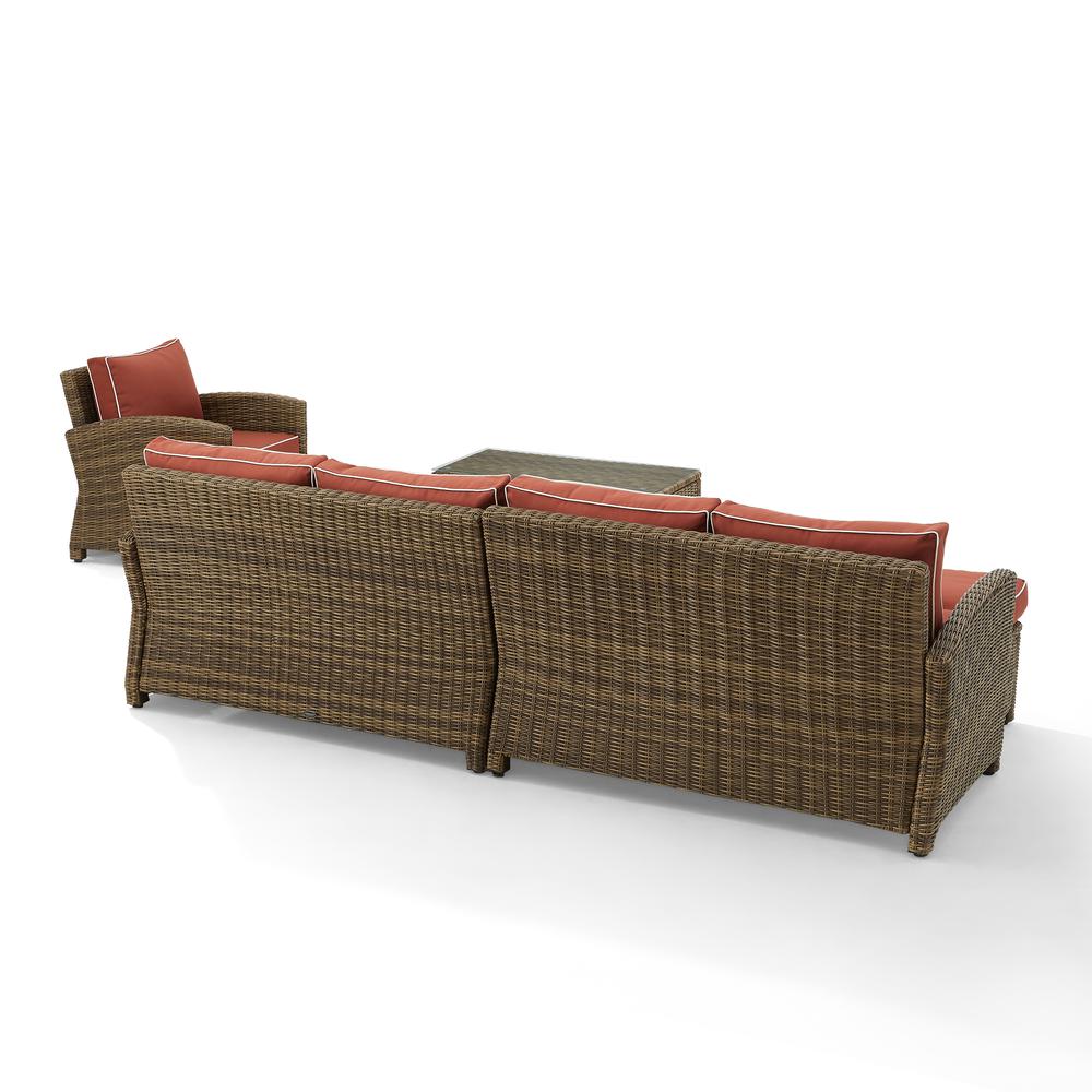 Bradenton 5Pc Outdoor Wicker Sectional Set Sangria /Weathered Brown - Left Loveseat, Right Loveseat, Armchair, Coffee Table, & Ottoman. Picture 8