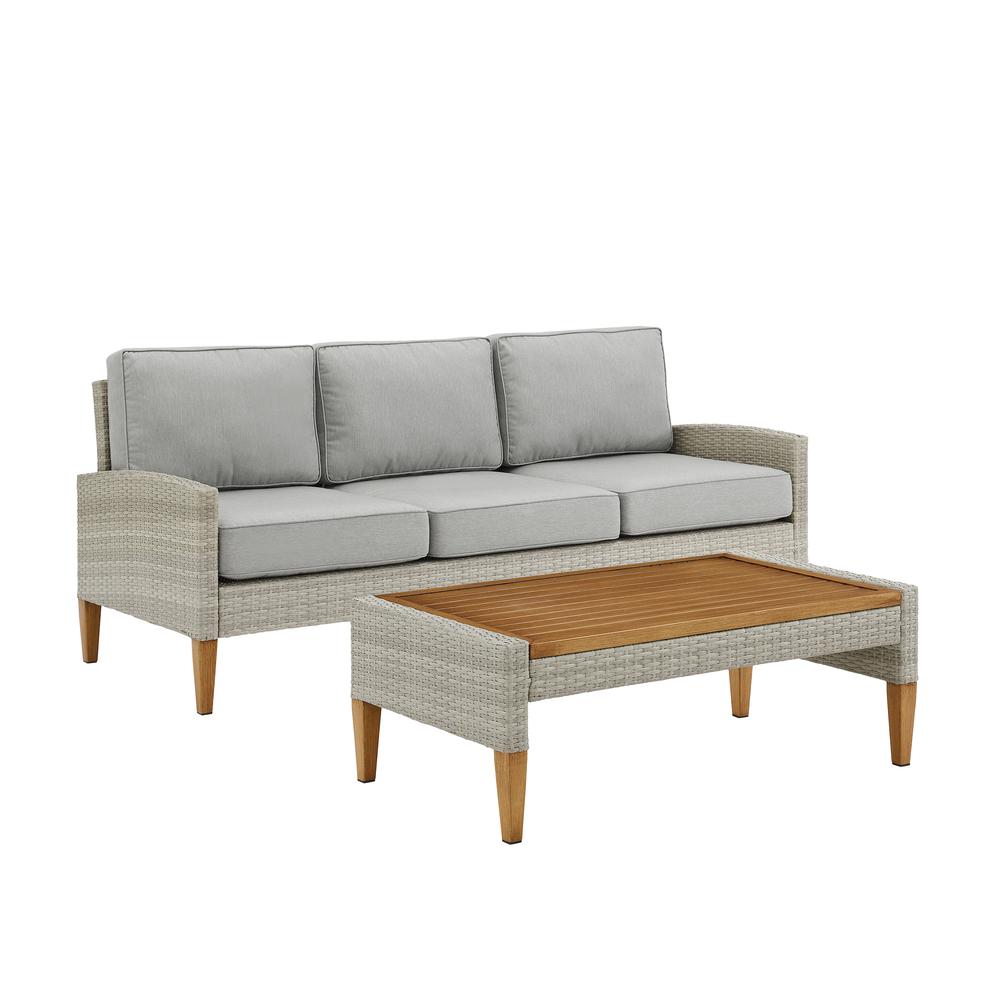 Capella Outdoor Wicker 2Pc Sofa Set Gray/Acorn - Sofa & Coffee Table. Picture 3